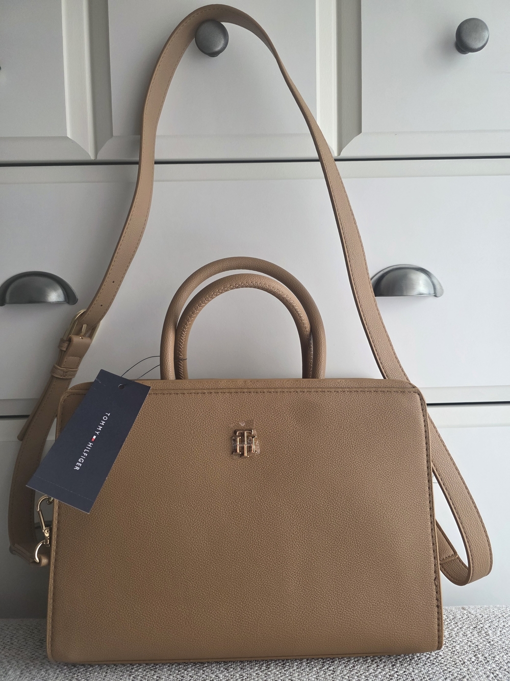 Tommy Hilfiger Tan Structured Satchel Bag - Picture 10 of 11